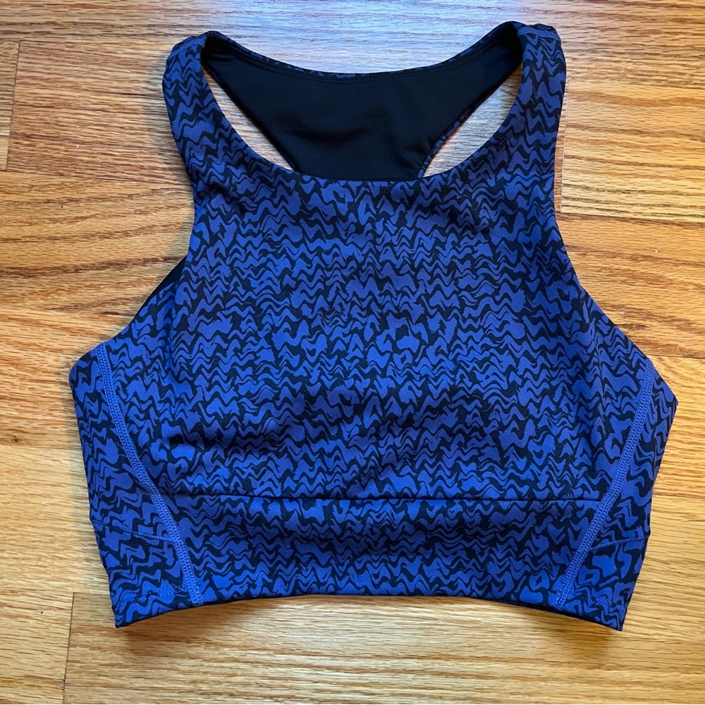 Zella blue and black patterned sports bra size small